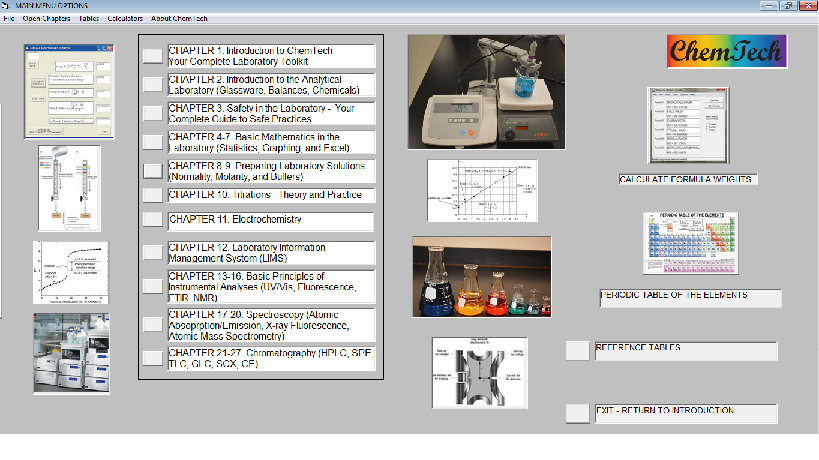 Main Menu Page of the ChemTech Analytical Chemistry Toolkit